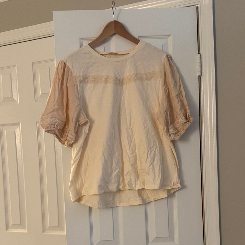 Roolee Cream Blouse with Lace Sleeves